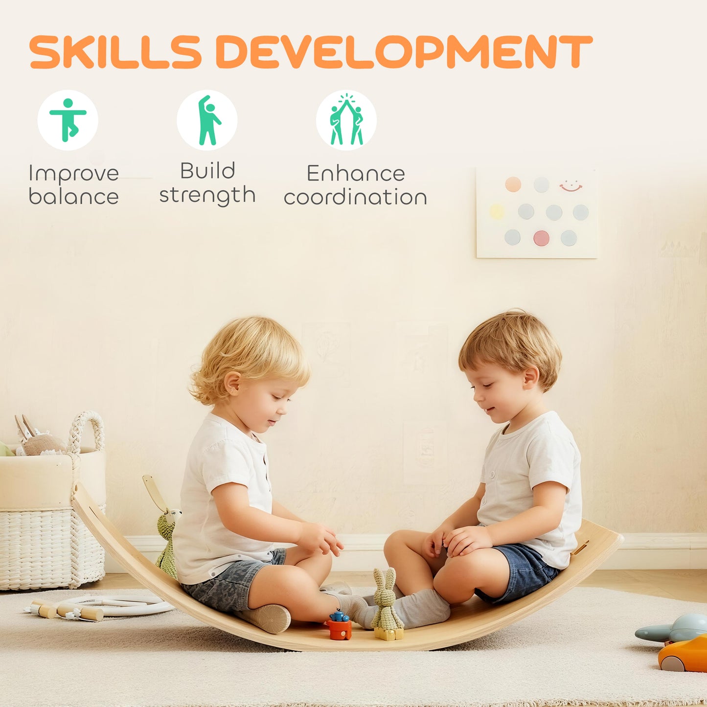 Kids Wooden Balance Board with Rope and Felt for Sensory Play