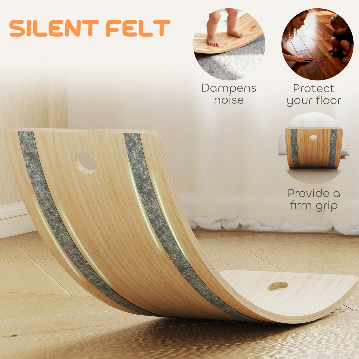 Kids Wooden Balance Board with Rope and Felt for Sensory Play