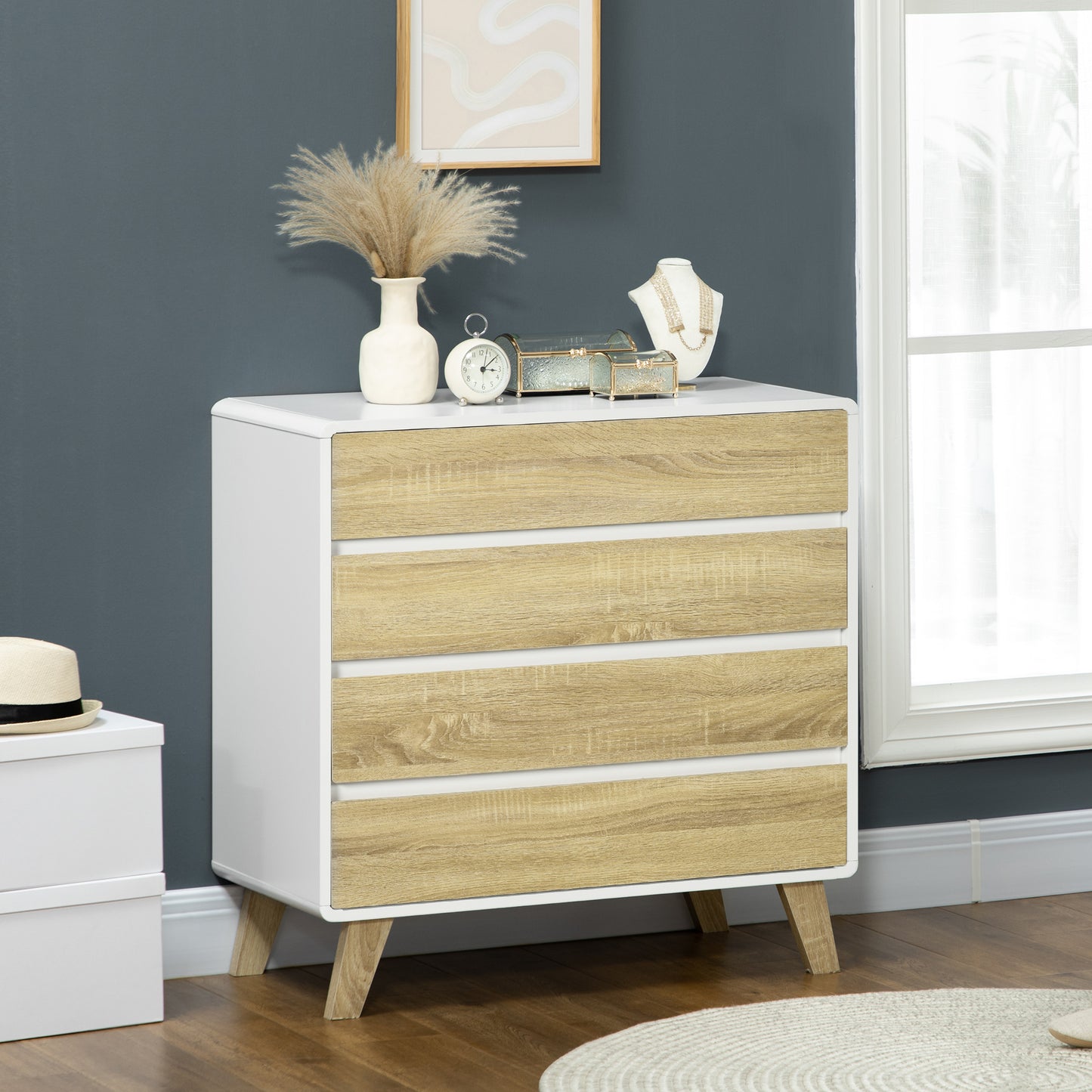 Chest of Drawers, 4 Drawer Storage Cabinet Organiser for Bedroom, Oak