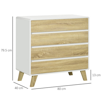 Chest of Drawers, 4 Drawer Storage Cabinet Organiser for Bedroom, Oak