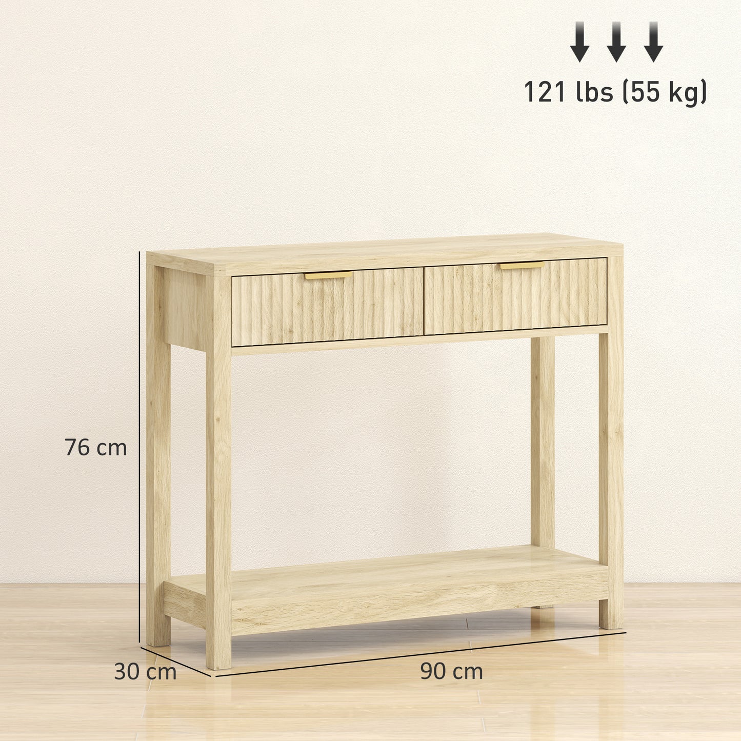 Modern Console Table with Fluted Panel Drawers, Narrow Hallway Table