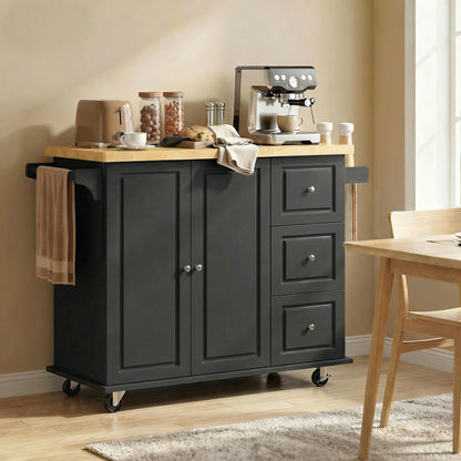 Rolling Kitchen Island, Kitchen Storage Trolley w/ Drop Leaf, Drawers