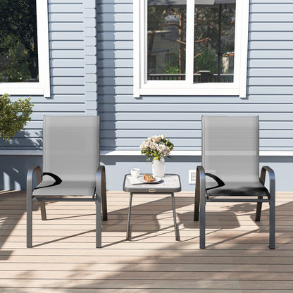3PCs Bistro Set with Breathable Mesh Fabric Stackable Chairs Light Grey