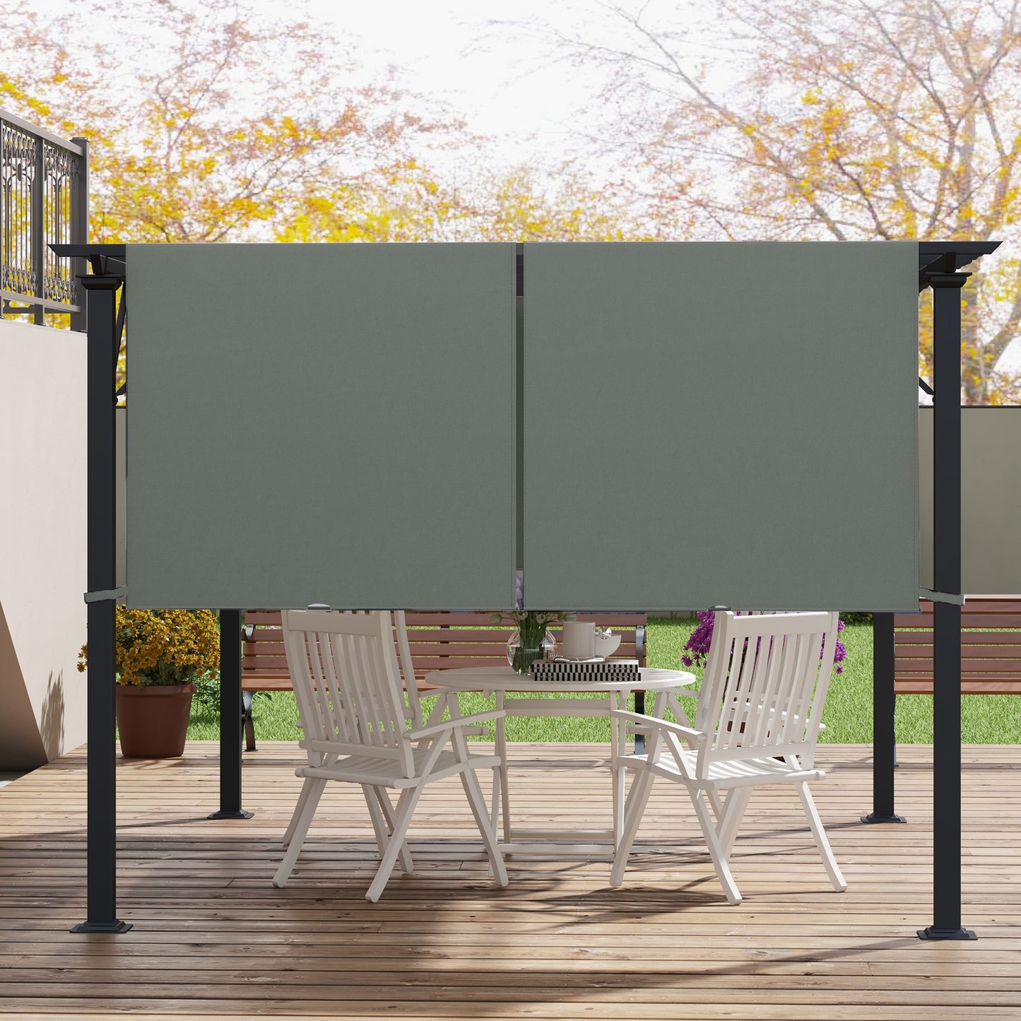2Pcs Pergola Replacement Canopy, 4.9 x 1.2m, UV Protection, Dark Grey