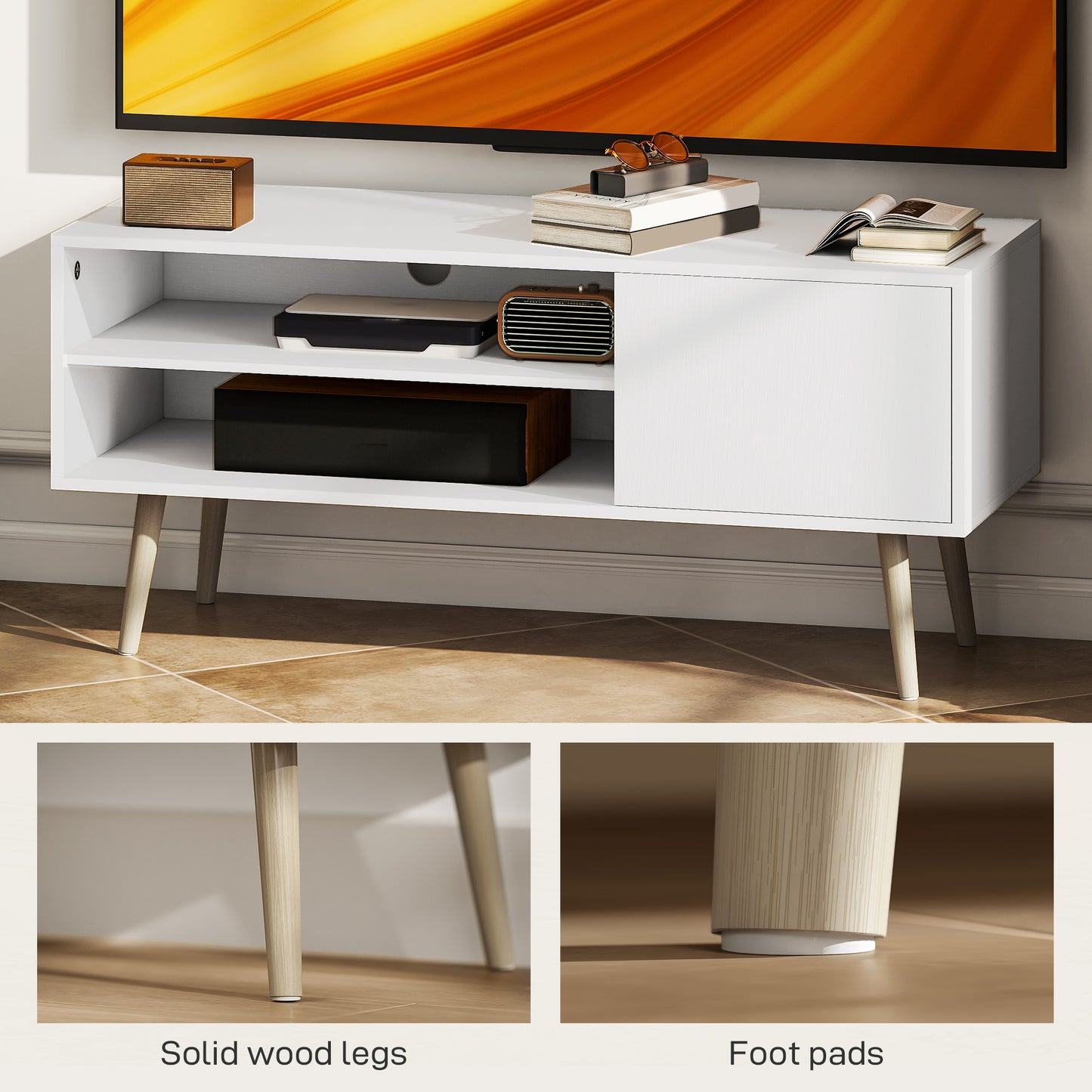 TV Unit Cabinet for TVs up to 55Inches with Cupboard Shelves, White
