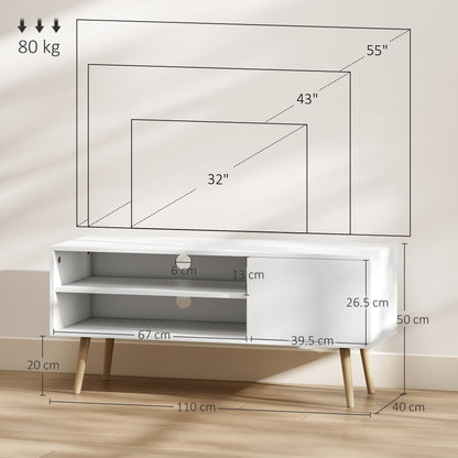 TV Unit Cabinet for TVs up to 55Inches with Cupboard Shelves, White