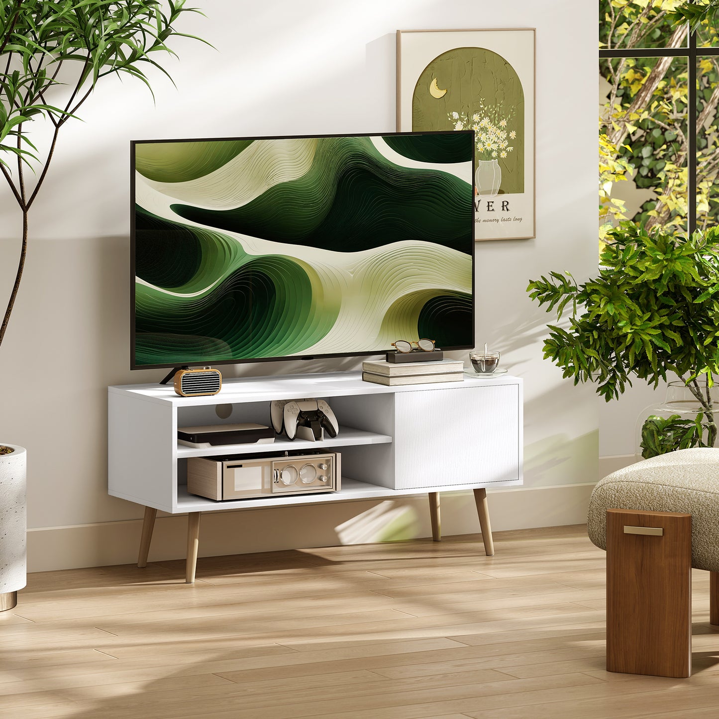 TV Unit Cabinet for TVs up to 55Inches with Cupboard Shelves, White