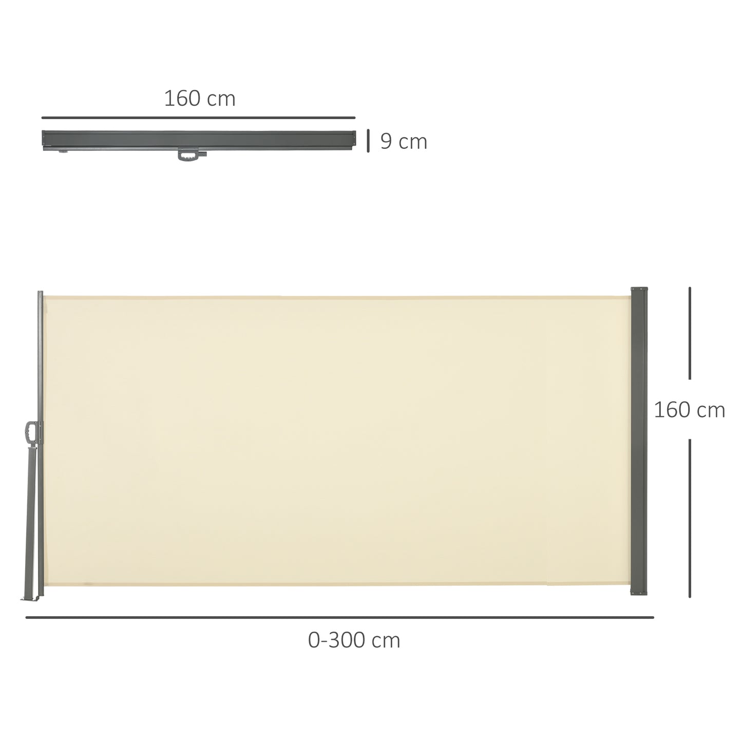 Retractable Sun Side Awning Screen Fence Patio Garden Wall Balcony Screening Panel Outdoor Blind Privacy Divider (3x1.6M, Cream White)