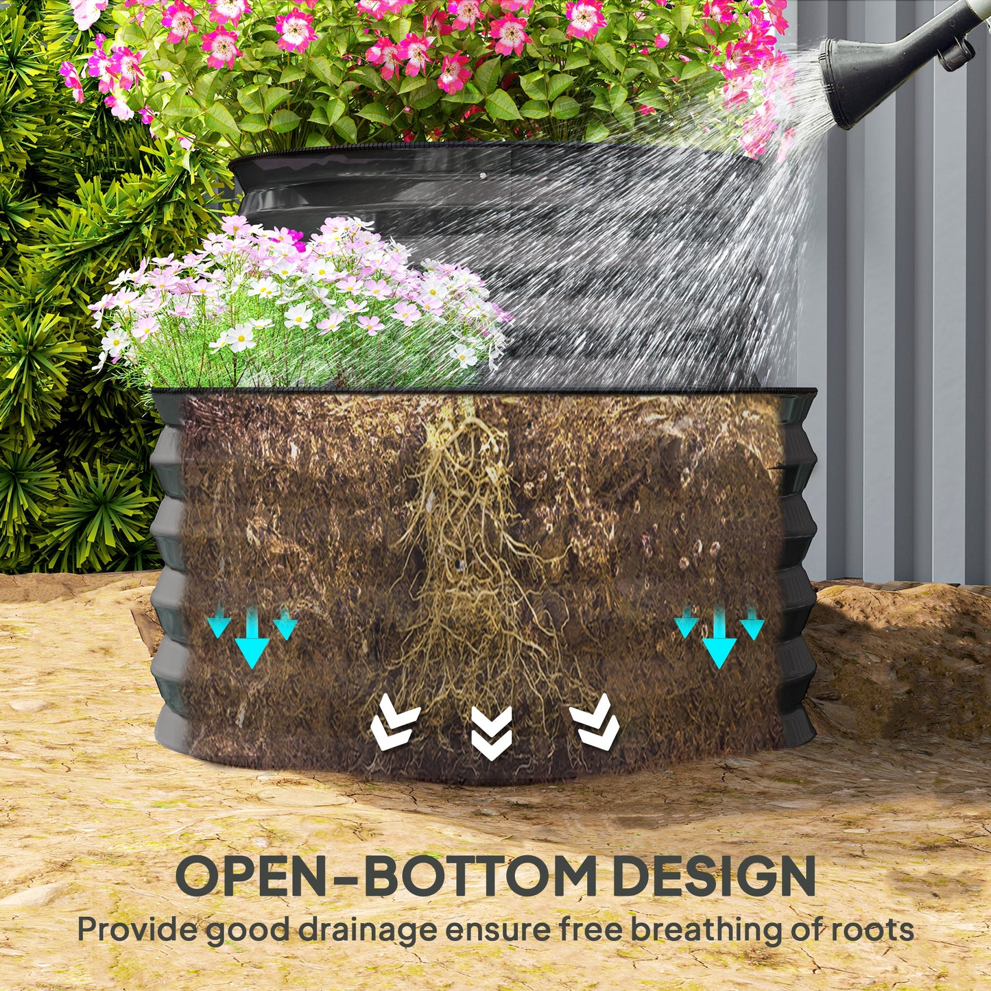 Warehouse Clearance Sale - 2-Tier Galvanised Raised Garden Bed with Safety Edging, Dark Grey
