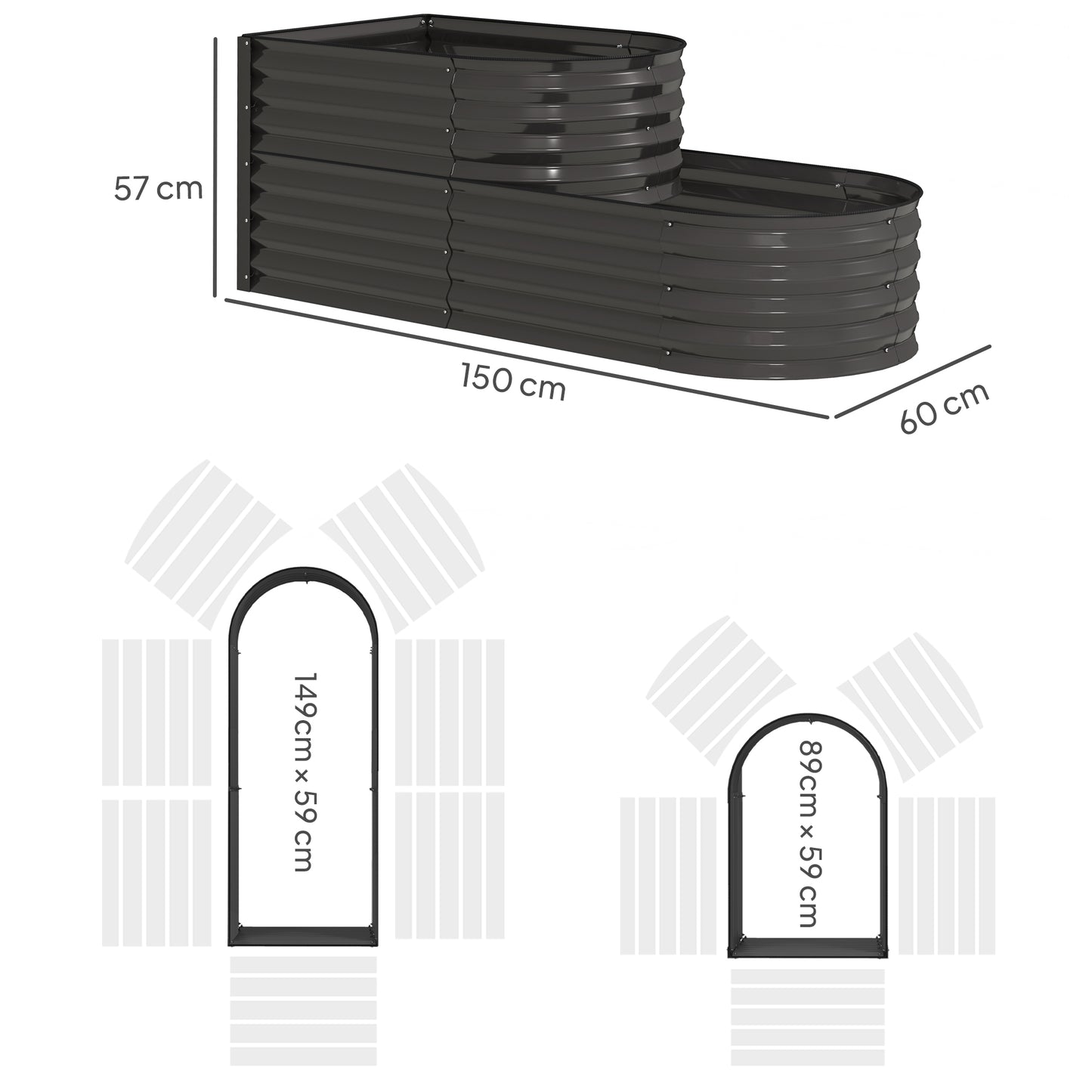 Warehouse Clearance Sale - 2-Tier Galvanised Raised Garden Bed with Safety Edging, Dark Grey