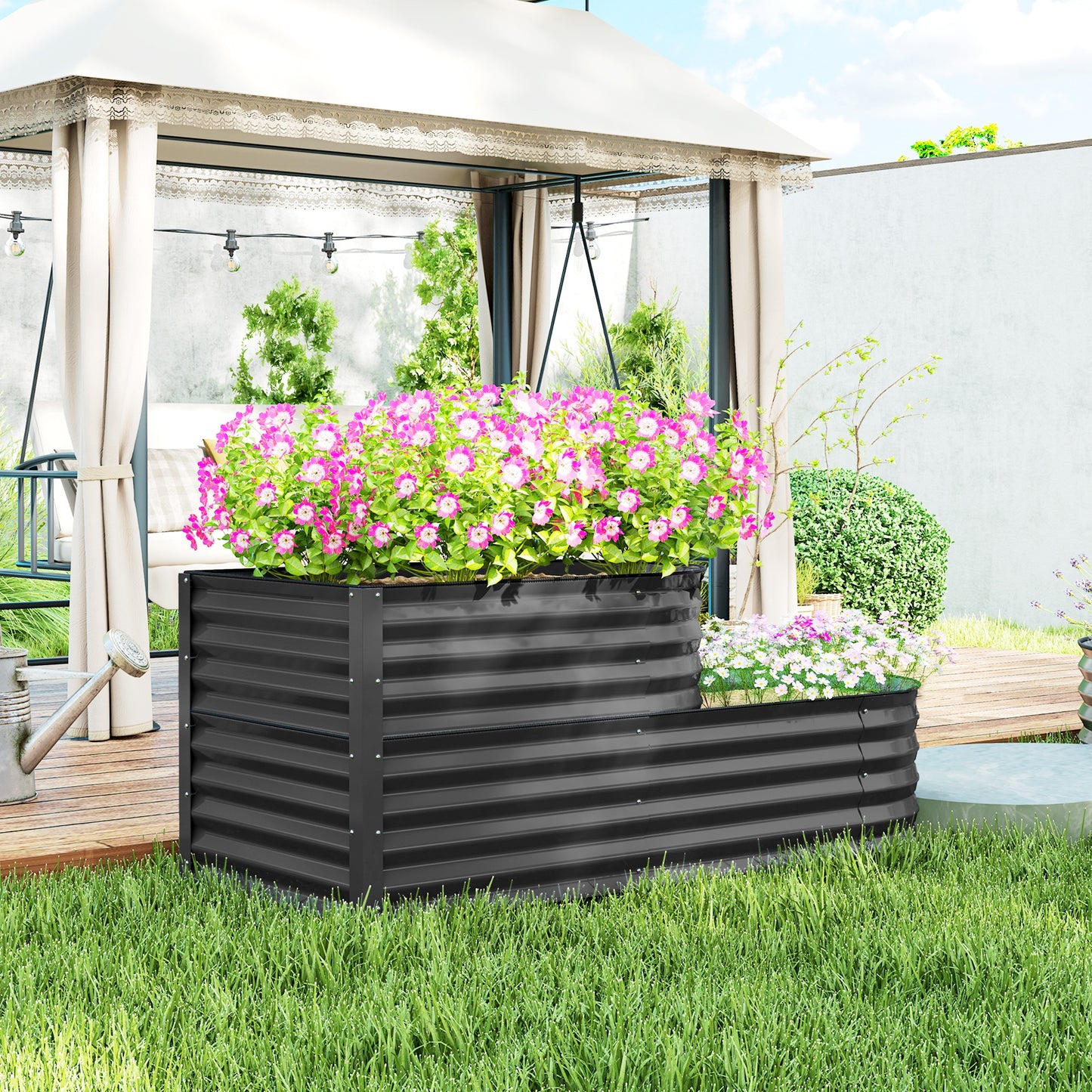 Warehouse Clearance Sale - 2-Tier Galvanised Raised Garden Bed with Safety Edging, Dark Grey