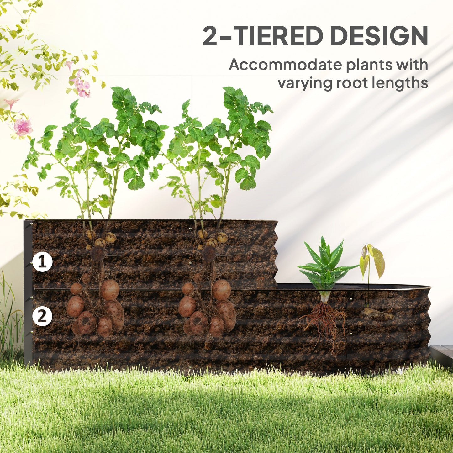 Warehouse Clearance Sale - 2-Tier Galvanised Raised Garden Bed with Safety Edging, Dark Grey