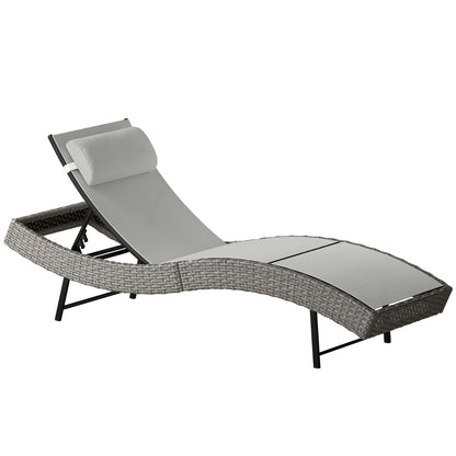 Rattan Sun Lounger with 5 Position Back, Texteline Seat, Light Grey