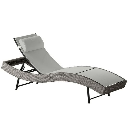 Rattan Sun Lounger with 5 Position Back, Texteline Seat, Light Grey