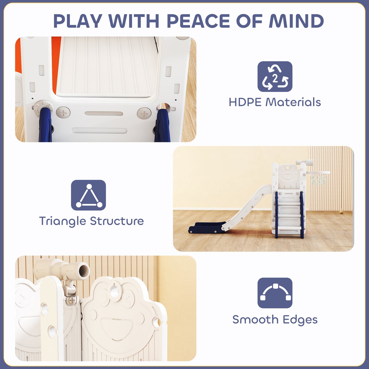 5 in 1 Toddler Slide Set with Basketball Hoop for Age 1-3, Orange