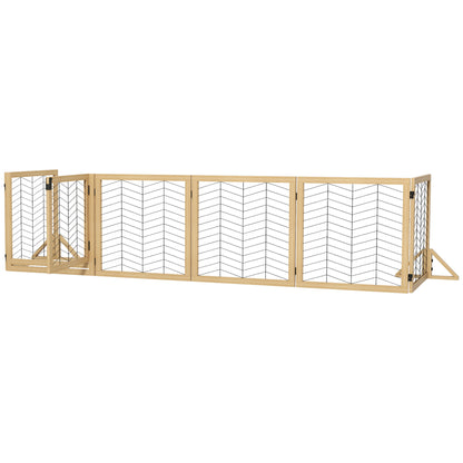 8 Panels Foldable Pet Playpen with Support Feet, for House, Doorway, Stairs, Small and Medium Dogs - Natural Wood Finish