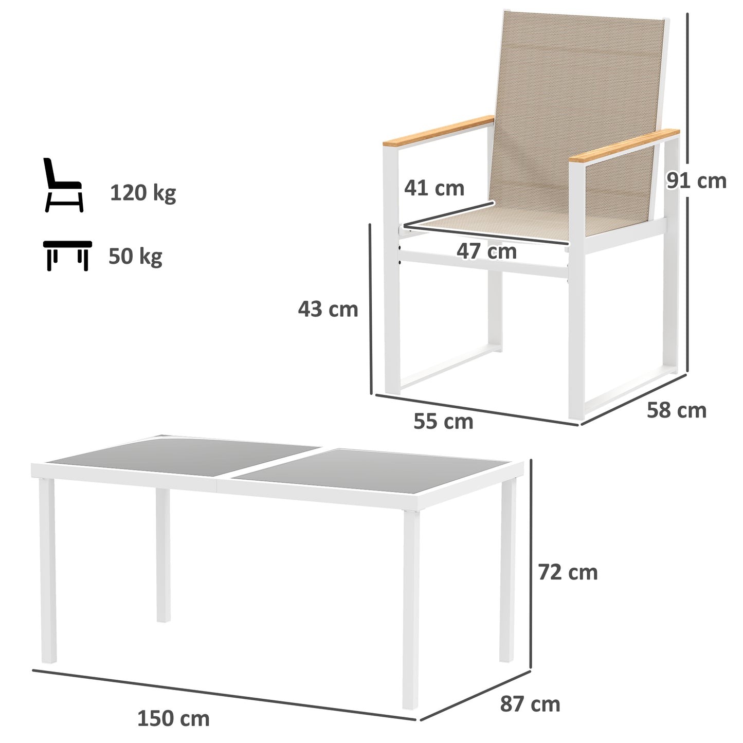 5 Piece Garden Table and Chairs with Tempered Glass Table Top