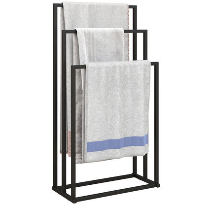 Freestanding Towel Rack, Steel Towel Rail Holder with 3 Bars, Space Saving for Home, Bathroom, 45 x 21.5 x 85 cm, Black