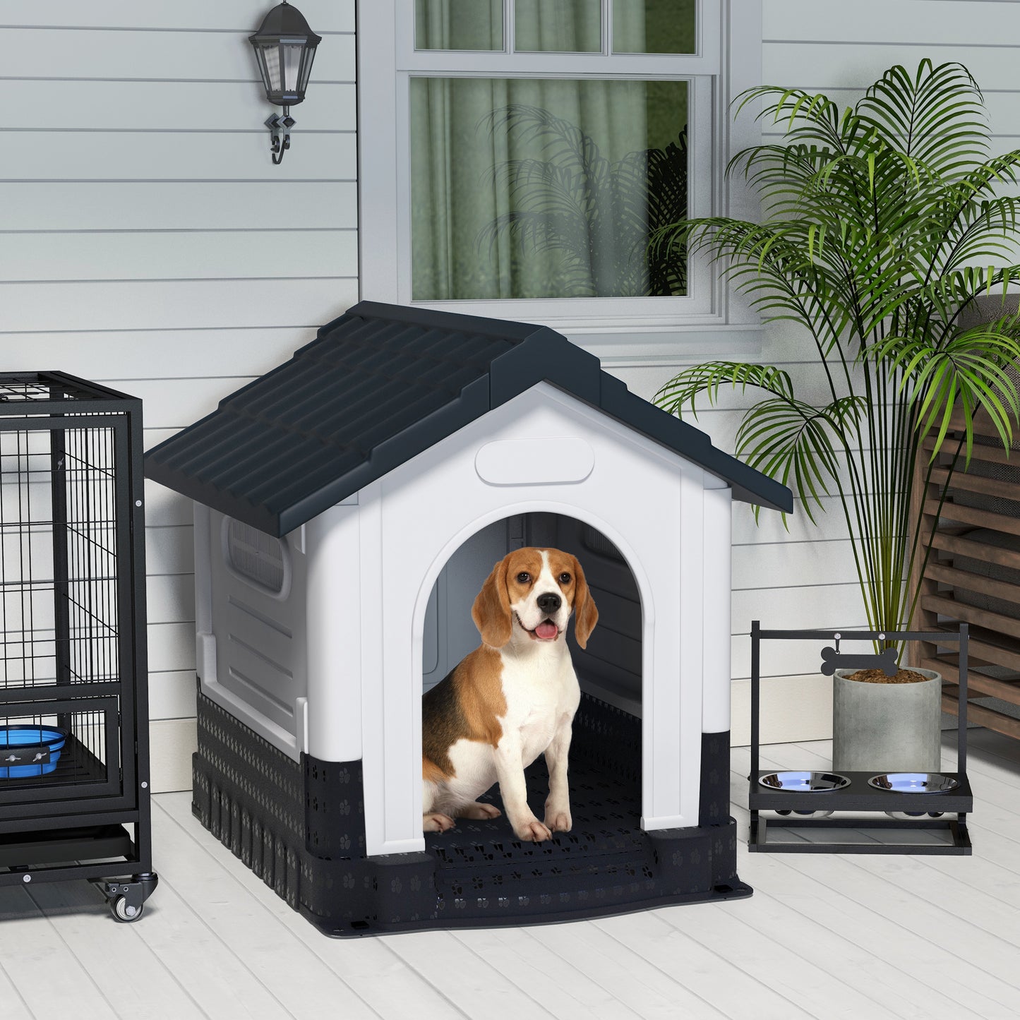 Dog Kennel for Outside, for M and L Dogs, 101 x 88 x 99cm, Grey
