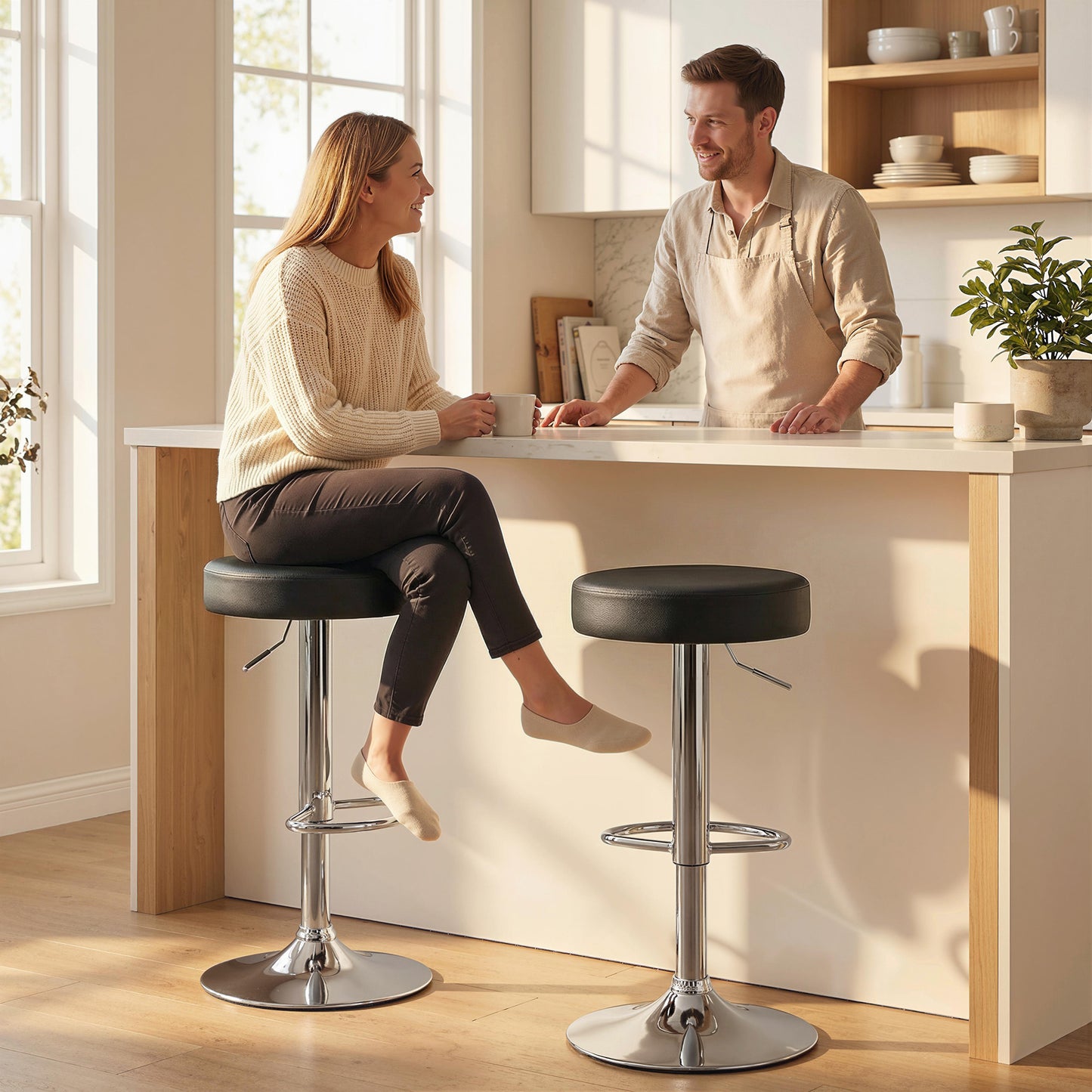 Bar Stools Set of 2, Height Adjustable Breakfast Bar Chairs, Black
