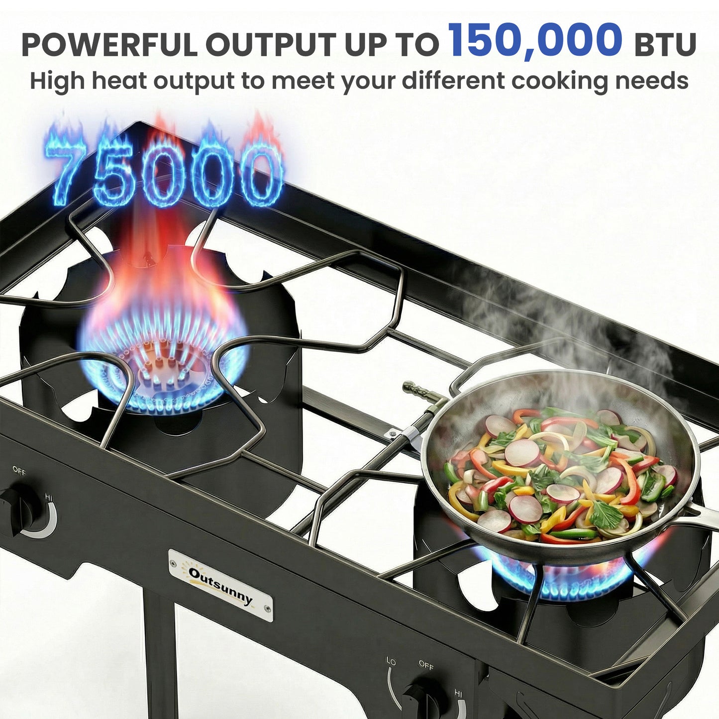 150,000 BTU Double Burner Camping Stove with Detachable Legs Black