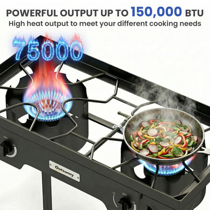 150,000 BTU Double Burner Camping Stove with Detachable Legs Black