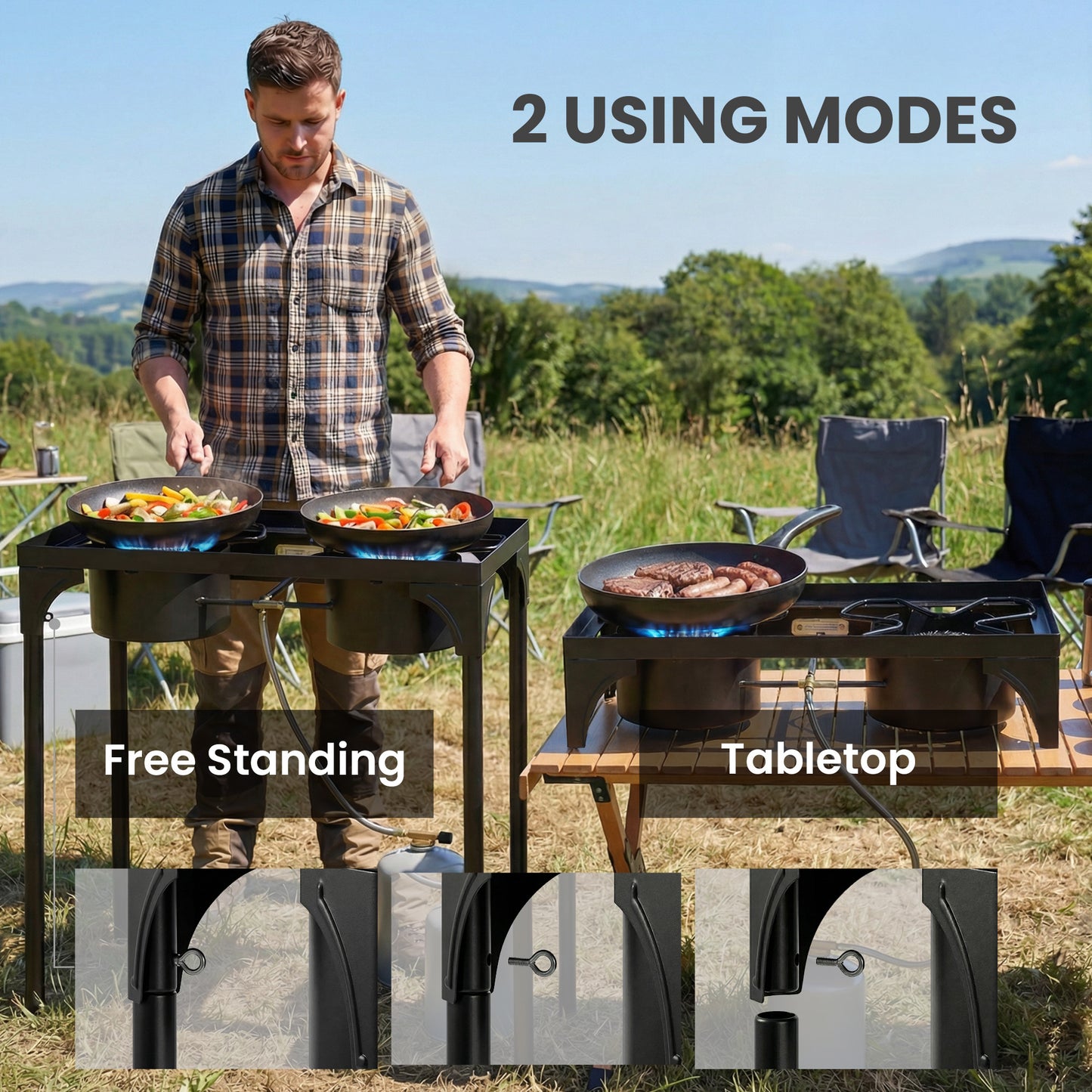 150,000 BTU Double Burner Camping Stove with Detachable Legs Black
