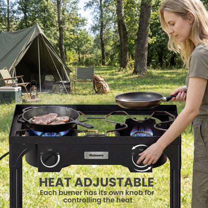 150,000 BTU Double Burner Camping Stove with Detachable Legs Black