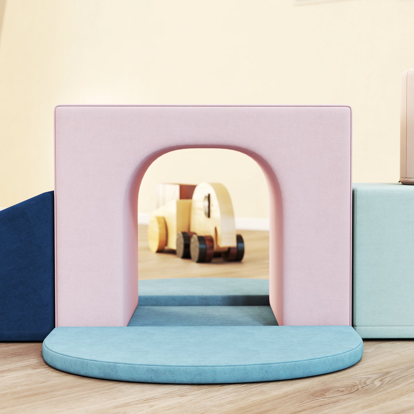 Soft Play Set, 8 Piece Foam Climbing Blocks for Toddler 0.5-3 Years, Soft Play Equipment with Washable Velvet Covers for Climbing and Crawling, Blue