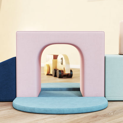Soft Play Set, 8 Piece Foam Climbing Blocks for Toddler 0.5-3 Years, Soft Play Equipment with Washable Velvet Covers for Climbing and Crawling, Blue