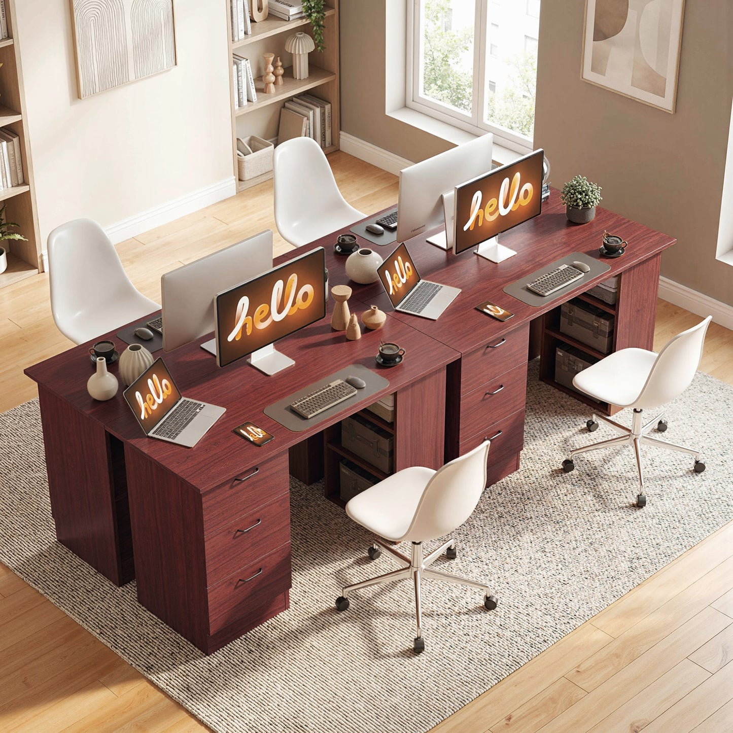 120cm PC Table Workstation Computer Desk w/ Drawers, 3 Shelves Walnut