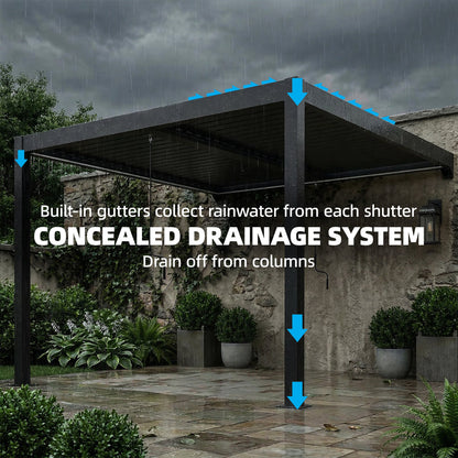 3 x 3 m Louvered Pergola with LED Lights, Metal Louvres, Dark Grey