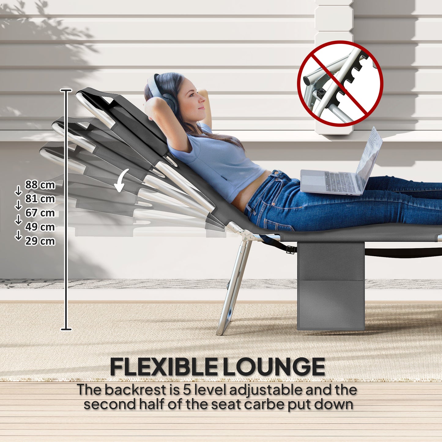 Sun Lounger with Reading Hole, Folding Garden Lounger, Dark Grey