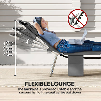 Sun Lounger with Reading Hole, Folding Garden Lounger, Dark Grey