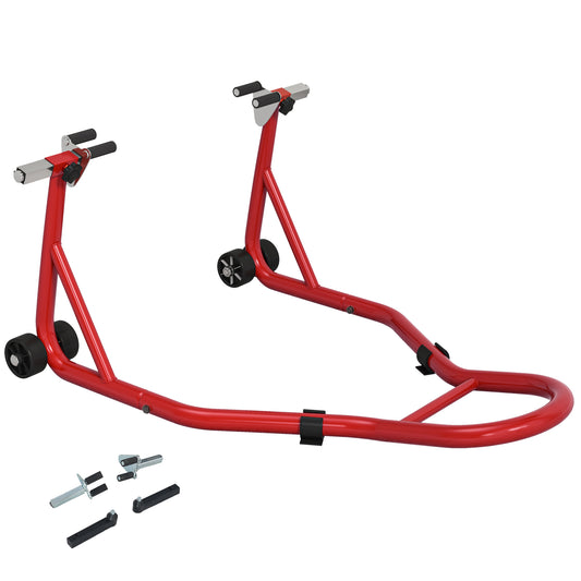 Rear Motorcycle Paddock Stand with U&L Shaped Adapters, Red