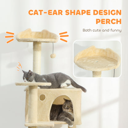 160cm Cat Tree Tower with Sisal Scratching Posts, Condos, Beige