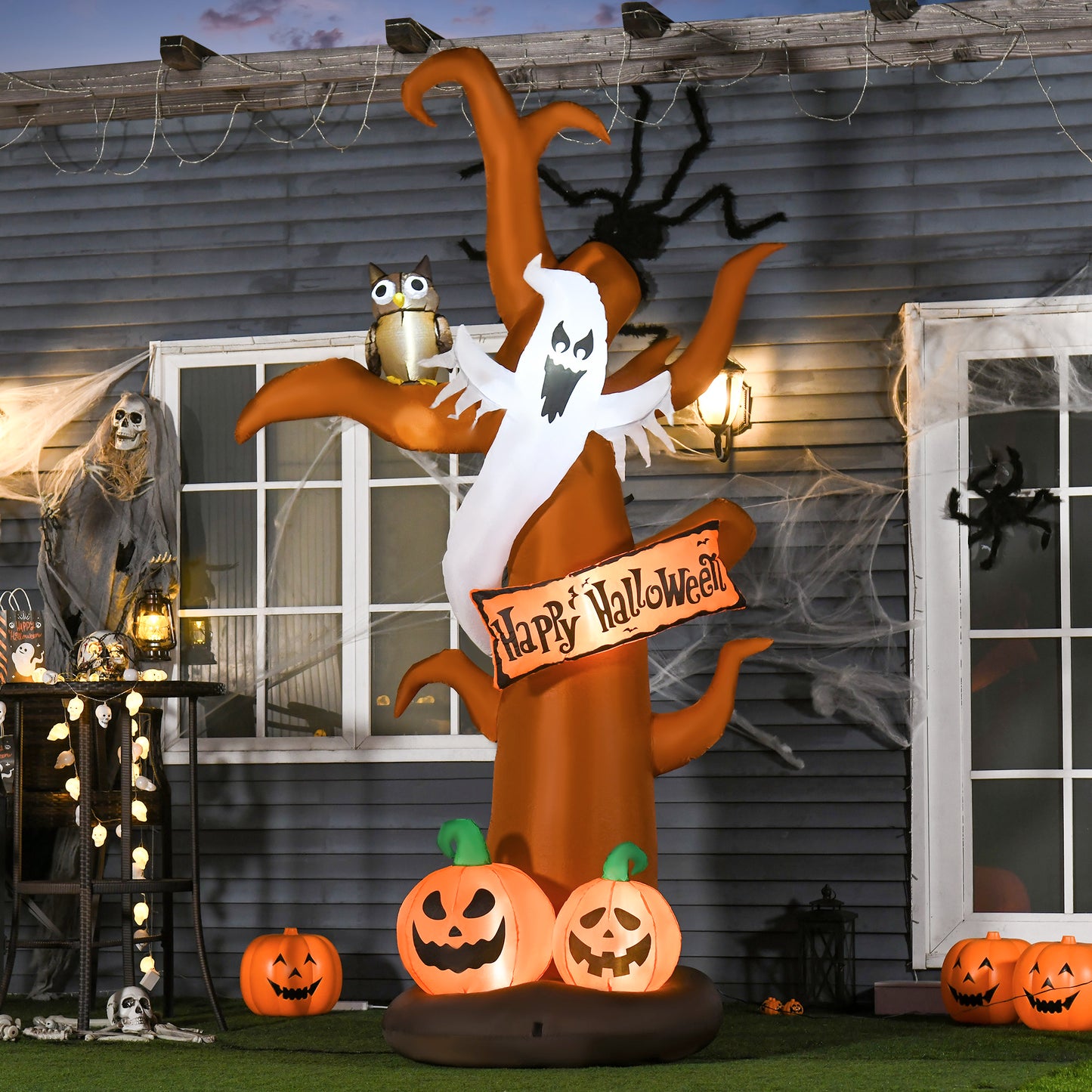2.7m Halloween Inflatable Tree with Ghost and Pumpkin Lighted Decoration