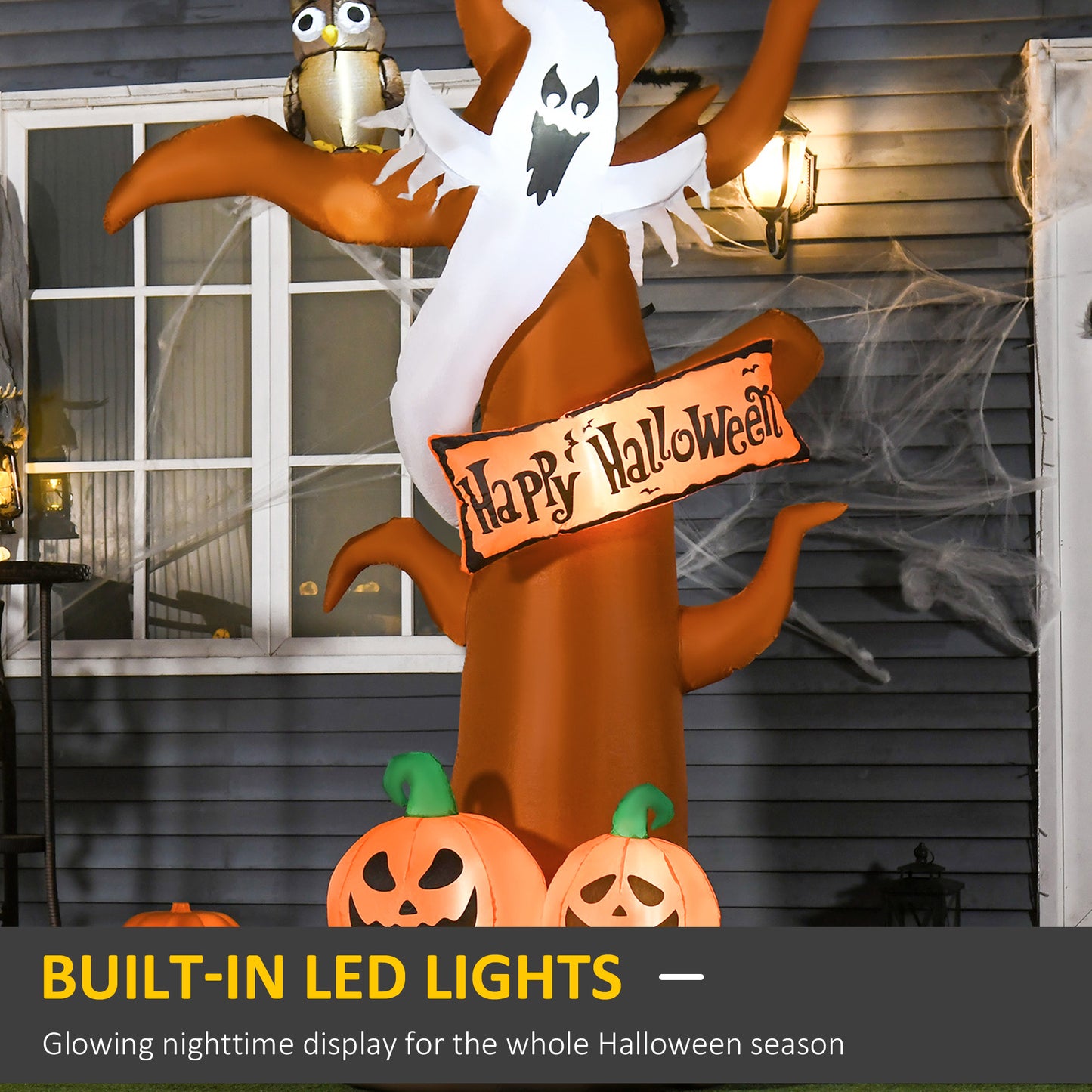 2.7m Halloween Inflatable Tree with Ghost and Pumpkin Lighted Decoration