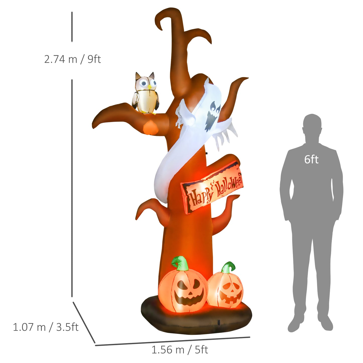 2.7m Halloween Inflatable Tree with Ghost and Pumpkin Lighted Decoration