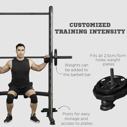 Adjustable Squat Rack with Pull Up Bar and Barbell Bar for Home Gym