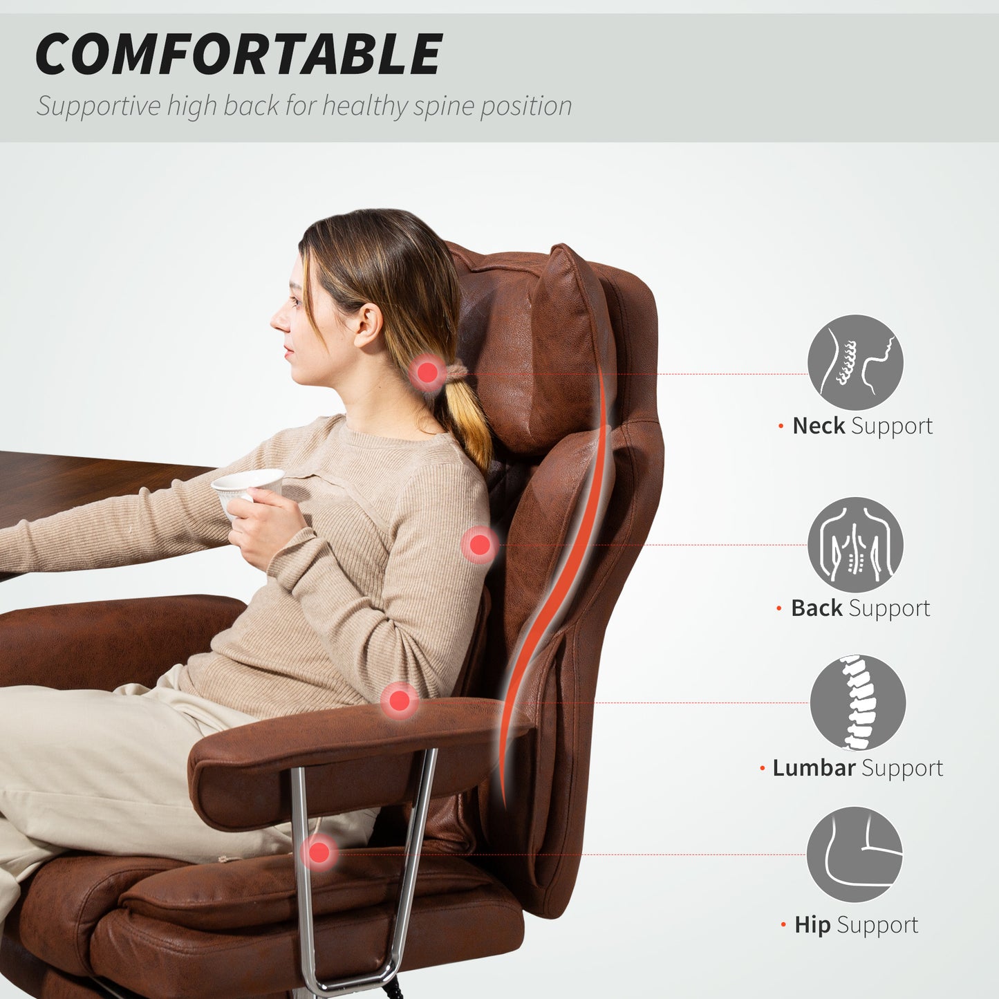 Office Chair, High Back Leathaire Desk Chair for Home, Brown