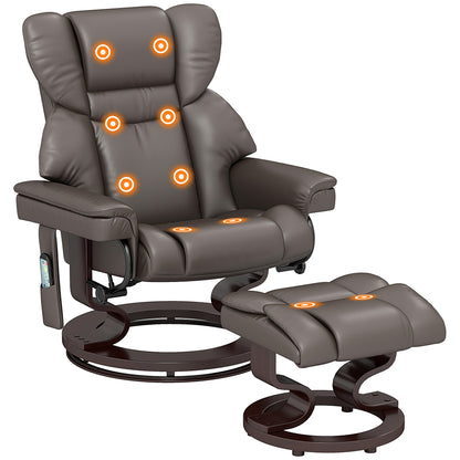 Massage Recliner Chair with Footstool and Adjustable Backrest, Brown