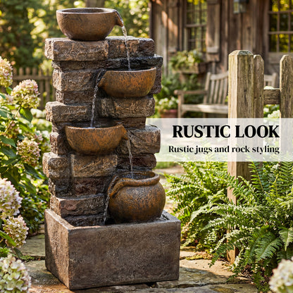Outdoor Fountain with LED Lights, Cascading Waterfall Feature