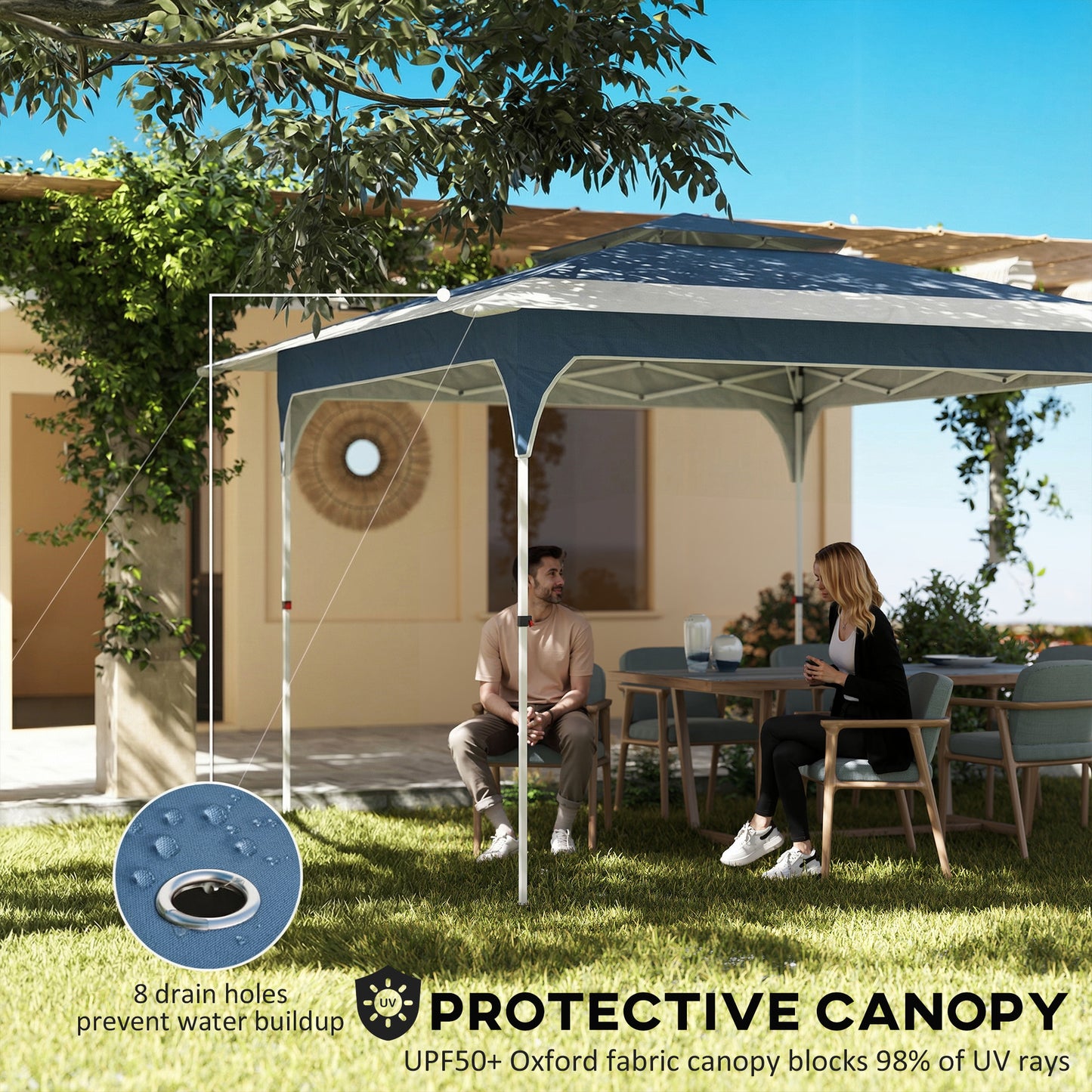 3.5 x 3.5 m Pop Up Gazebo, UPF50+ One-Touch Party Tent, Blue