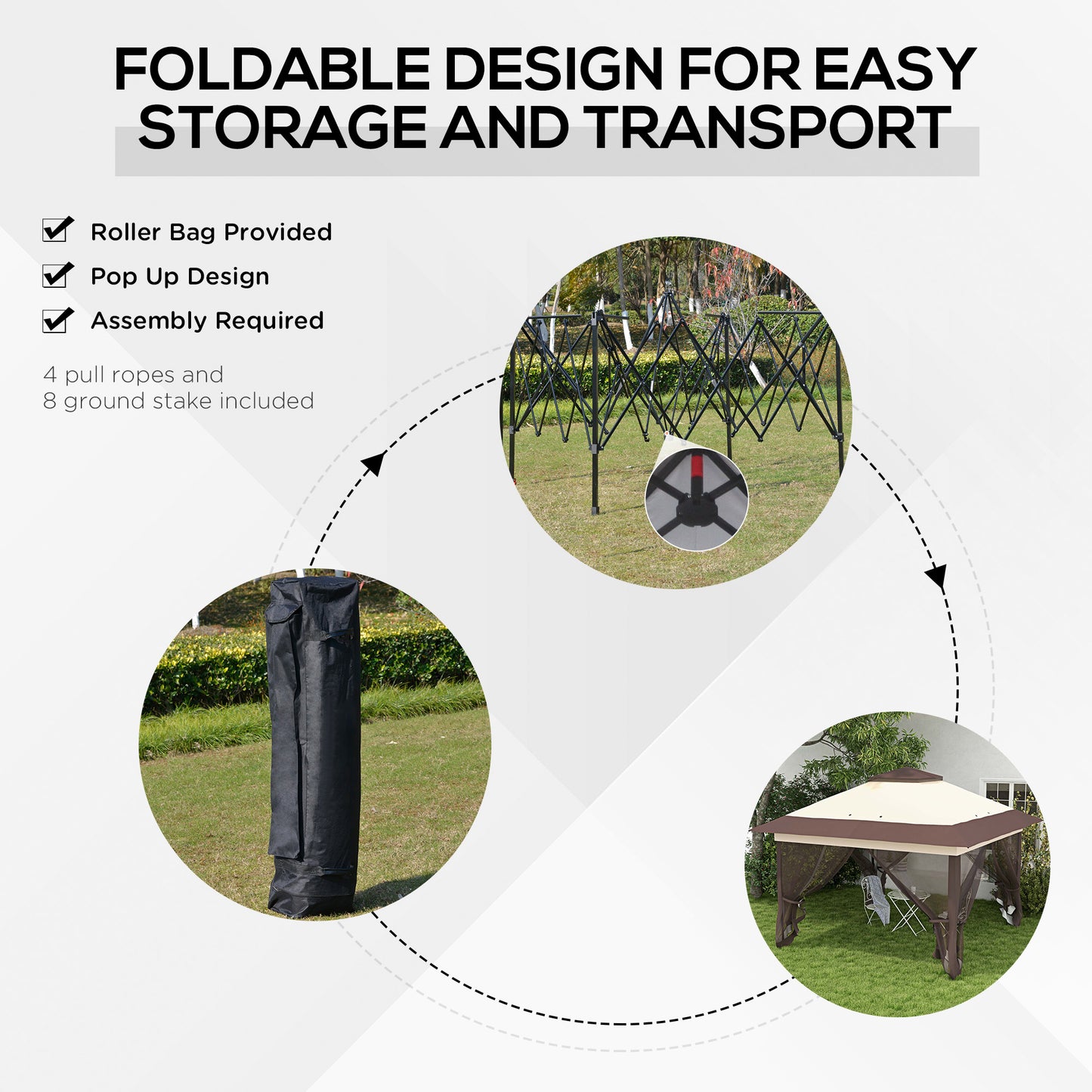 3.6 x 3.6m Pop-up Tent Gazebo Instant Canopy Steel w/ Roller Bag