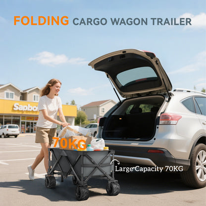 Outdoor Cart Folding Cargo Wagon Trailer Beach w/ Handle Dark Grey