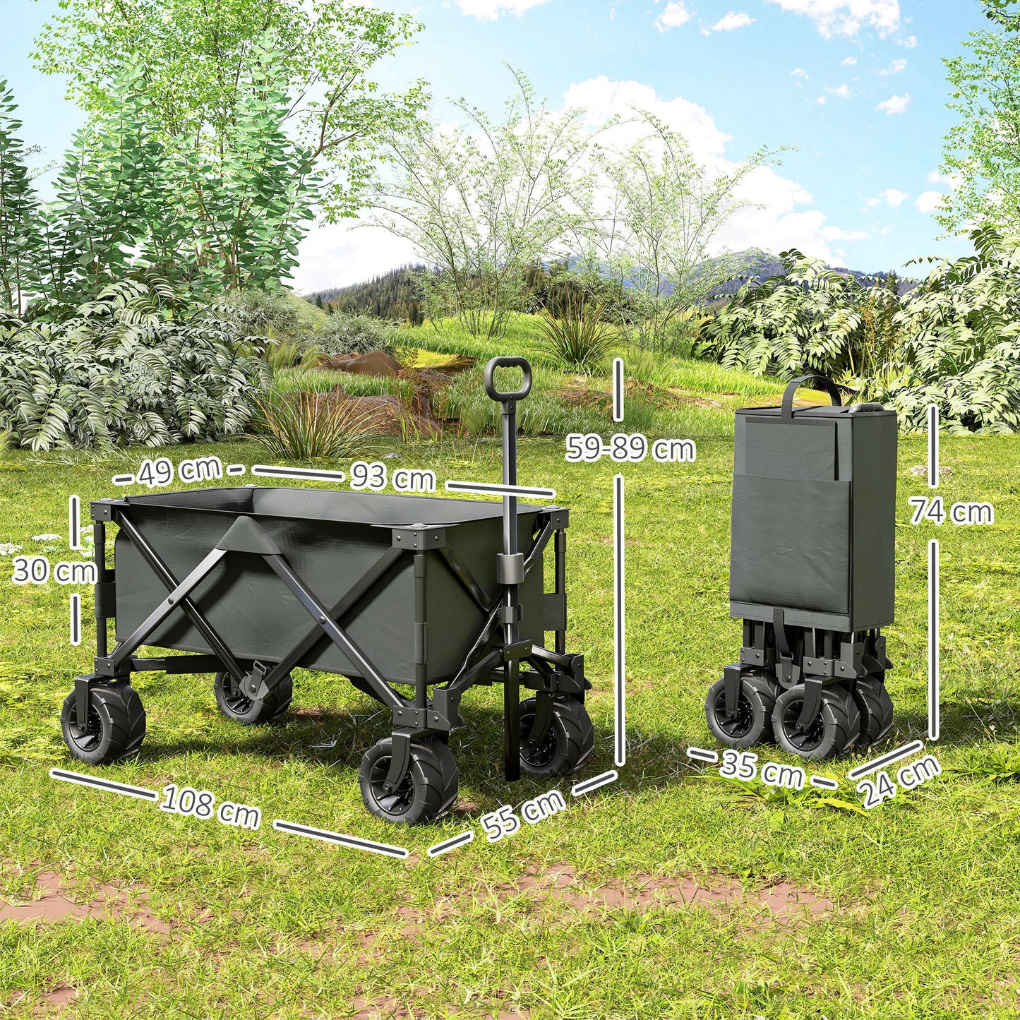 Outdoor Cart Folding Cargo Wagon Trailer Beach w/ Handle Dark Grey