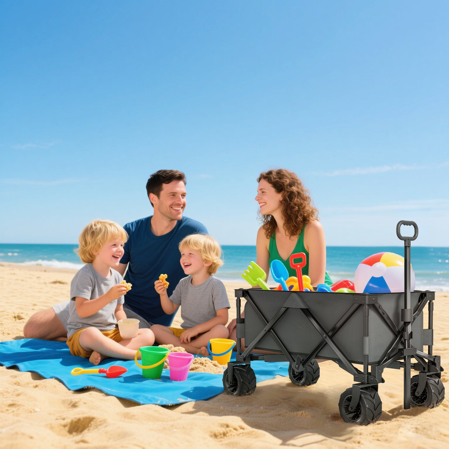 Outdoor Cart Folding Cargo Wagon Trailer Beach w/ Handle Dark Grey