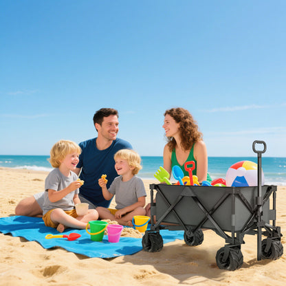 Outdoor Cart Folding Cargo Wagon Trailer Beach w/ Handle Dark Grey