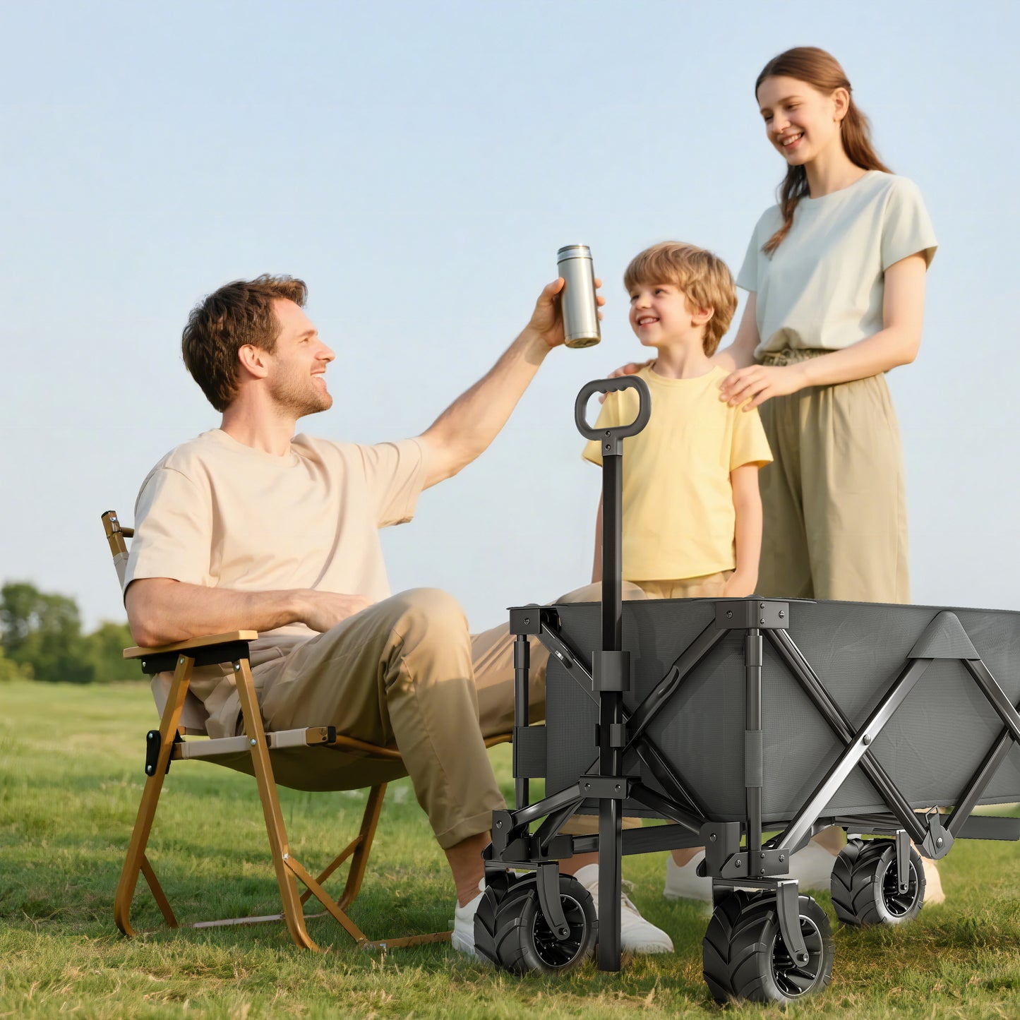 Outdoor Cart Folding Cargo Wagon Trailer Beach w/ Handle Dark Grey